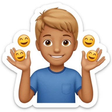 kid with tan hair and holding a six in his hand and a seven and the other hand sticker