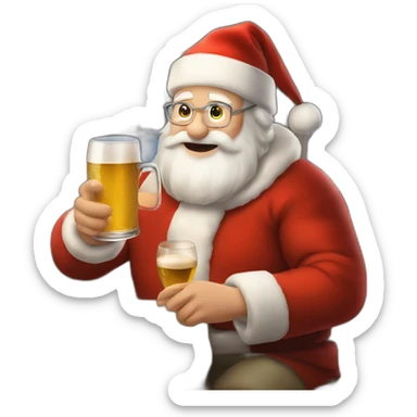 Père Noël qui offre un verre de bière à un enfant comme cadeau sticker