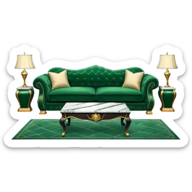 Slytherin common room with a sophisticated emerald green sofa, marble fireplace, aristocratic details sticker