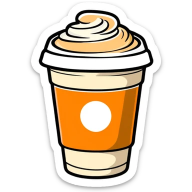 plastic cappuccino cup with lid, cute cartoon sticker style sticker