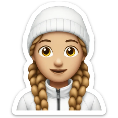 Ski girl with white hat and two brown braids sticker