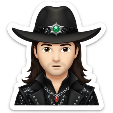 Gabriel Van Helsing from Van Helsing with long dark brown hair, black sequin outfit sticker