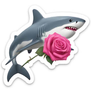 pink shark holding a rose sticker