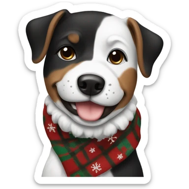 Dog black and brown and white with a christmas scarf sticker