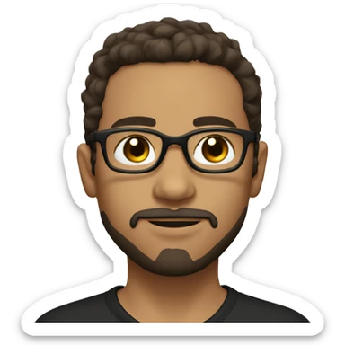 boy with goatee and soul patch, round eyebrow frame glasses, a purdue university shirt. poach hair with an m shaped hairline. dark brown eyes sticker