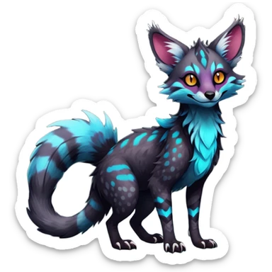 Feral Rare Fantasy dark colorful Vernid-Sergal-Genet-Trico-species by LiLaiRa, random markings, tufted tail, tufted ears, full body sticker