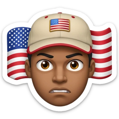 Angry eyes black man with american flag  baseball hat sticker