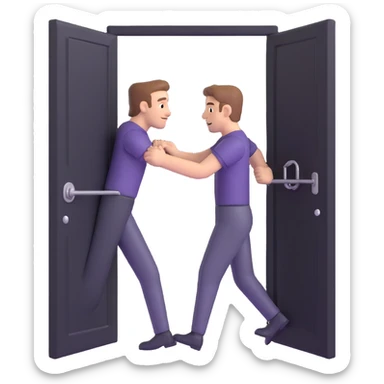 confused man pulling a locked door sticker