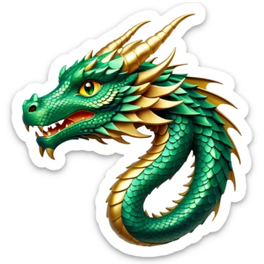 cinematic-noble-dragon-portrait-emoji,-poised-and-majestic,-with-a-sinuous,-elongated-body-covered-in-intricately-detailed,-shimmering-scales-in-hues-of-emerald-and-gold,-and-piercing,-fiery-eyes-that-reflect-ancient-wisdom; sticker