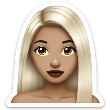 girl with white skin and balayage straight straight hair , black black black eyes with eyelashes, black eyebrows red lips,  sticker