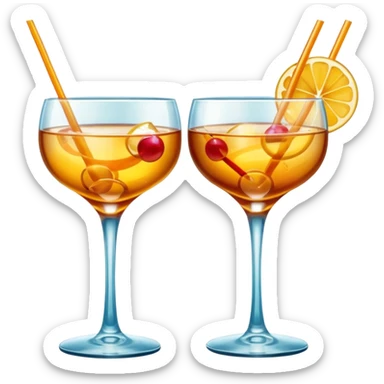 two realistic glasses of cocktail in emoji style,  coupe glass shape, no straw, no fruit, no ice, no Cocktail sticks sticker
