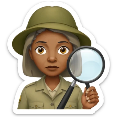 an old black woman with jungle and magnifying glass sticker