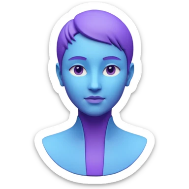 Minimalist 3D avatar, stylized human bust, smooth matte plastic texture, soft cinematic lighting, blue and purple gradient background, futuristic clean design, simple geometry, round shapes, subtle rim light, clay render style, modern digital illustration, octane render. sticker
