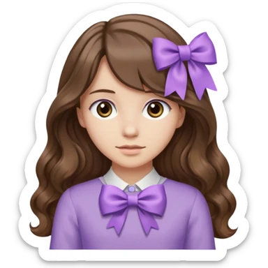 long wavy brown hair from behind with a medium lilac bow sticker