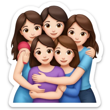 5 happy girls brunette and white races huggings  sticker