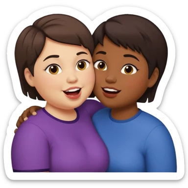 Chubby lesbian with medium dark hair kissing tall butch lesbian with huge teeth and short hair sticker