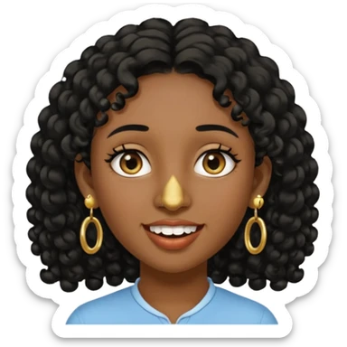 Make a emoji of a person with dark skin and has a nose ring and has a bunch of small earrings and a big earring and who has a tiny bit of hair and who has a gap between her two front teeth sticker