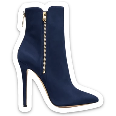 Hyper Realistic isolated side view,  Michael Kors navy blue suede, luxury pair of stiletto ankle bootie boots, detailed zipper sticker
