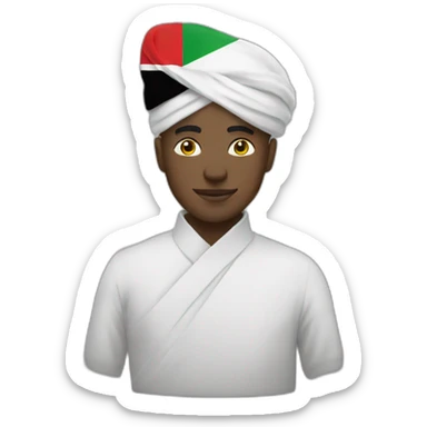 man with a white turbin holding Sudan flag sticker