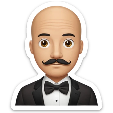 Bald guy with thick black mustache & bow tie sticker