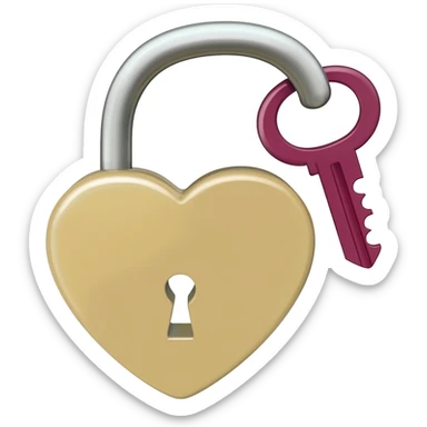 beige heart-shaped lock and key burgundy sticker