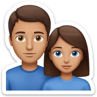 couple homme cheveux raide châtains et yeux bleu et femme cheveux raide chatains et yeux marron sticker