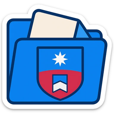 Apply the emblem with the blue, red, and white flag and white star on the front of the blue folder icon. Keep the style flat and modern with a fully transparent background. Prioritize clarity and recognizability, ensuring the emblem is clearly visible on the folder. sticker
