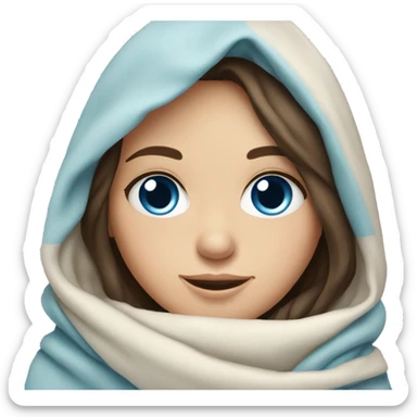 brunette girl bundled up in a blanket blue eyes pale sticker