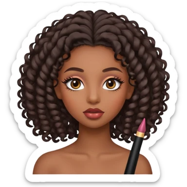 A black girl with long eyelashes lip liner and pretty make up with curled hair sticker