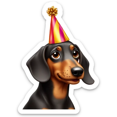 ￼ a wiener dog with a party hat on sticker