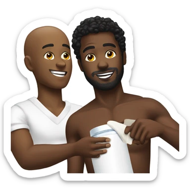 Black man rubbin lotion on another black man sticker