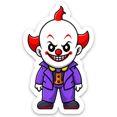 demonic clown wearing a leisure suit, bald with different horn styles sticker