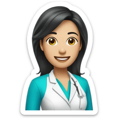 DENTISTA MUJER DE CABELLO NEGRO LARGO CON UNIFORME AZUL sticker