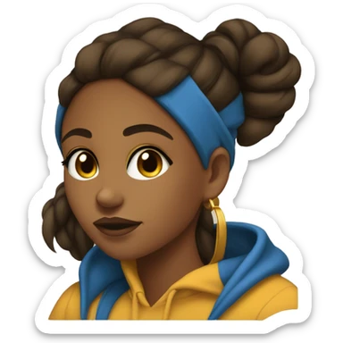 College sweatshirt with the letter A&T in gold and blue on a brown girl with a black ponytail sticker