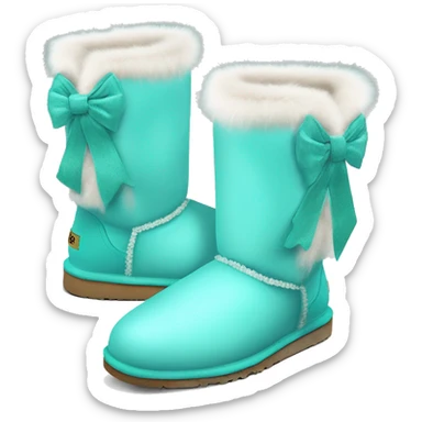 Realistic pair of tiffany blue fur Ugg boots  with ribbon bows. sticker