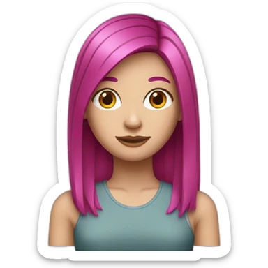 White girl with medium long straight magenta hair  sticker