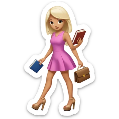 Bimbo walking, platform heels, mini dress, picking up book from ground sticker