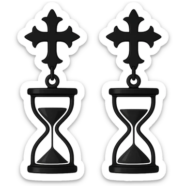 goth earrings, black hourglass, symbolic gothic, minimalist sticker