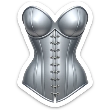 A luxury corset emoji made of silver chrome, smooth metallic curves, minimal fashion silhouette, glossy reflections, sensual high-end aesthetic, iOS emoji style, centered, clean white background sticker