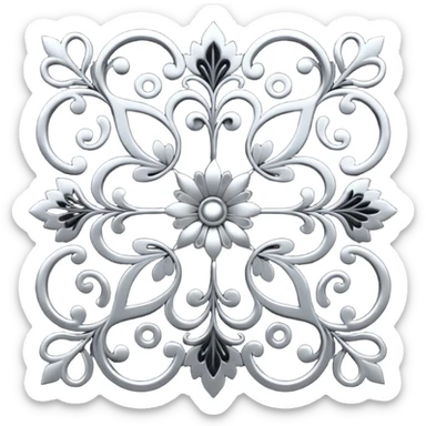 Black and silver filigree design, 3D, extremely detailed design sticker