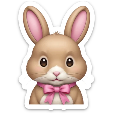a beige rabbit with a pink ribbon on its neck sticker