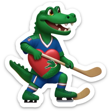 Gator playing hockey with a big heart showing near the chest. The heart needs to look like the heart from Tik Tok sticker