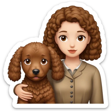 Brown Pudel dog and girl sticker