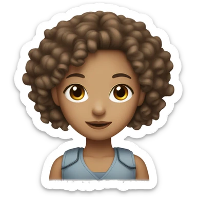Light skin girl with brown eyes and brown curly hair doing the peace sign sticker