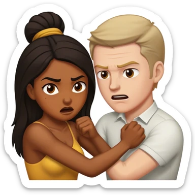 Brown skin woman white man with dark hair tussling sticker