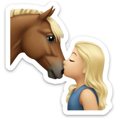 Brown horse giving a kiss to a girl with blonde hair sticker