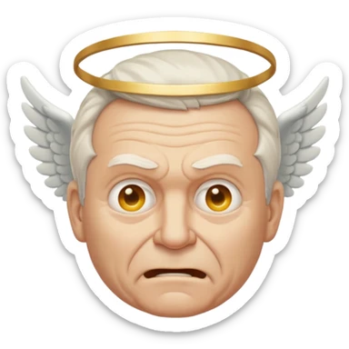 Angry older white male Italian angel like a smiley face sticker