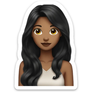 woman brown skin long black hair with black cat sticker