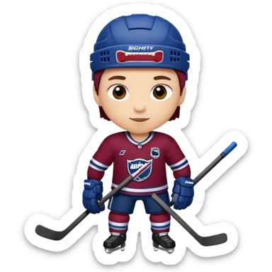 Cute cartoon hockey player sticker pack, wearing бордовый and темно синий uniform, for a children's team. sticker