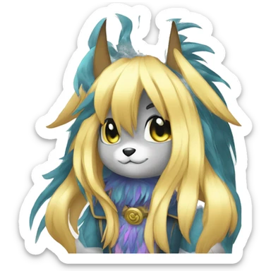 Anthro Sona Cool Edgy Cute Legendary Colorful Shy Shiny Fakemon-Fantasy-Creature With Long Hair-Mane Full Body Detailed High Quality sticker